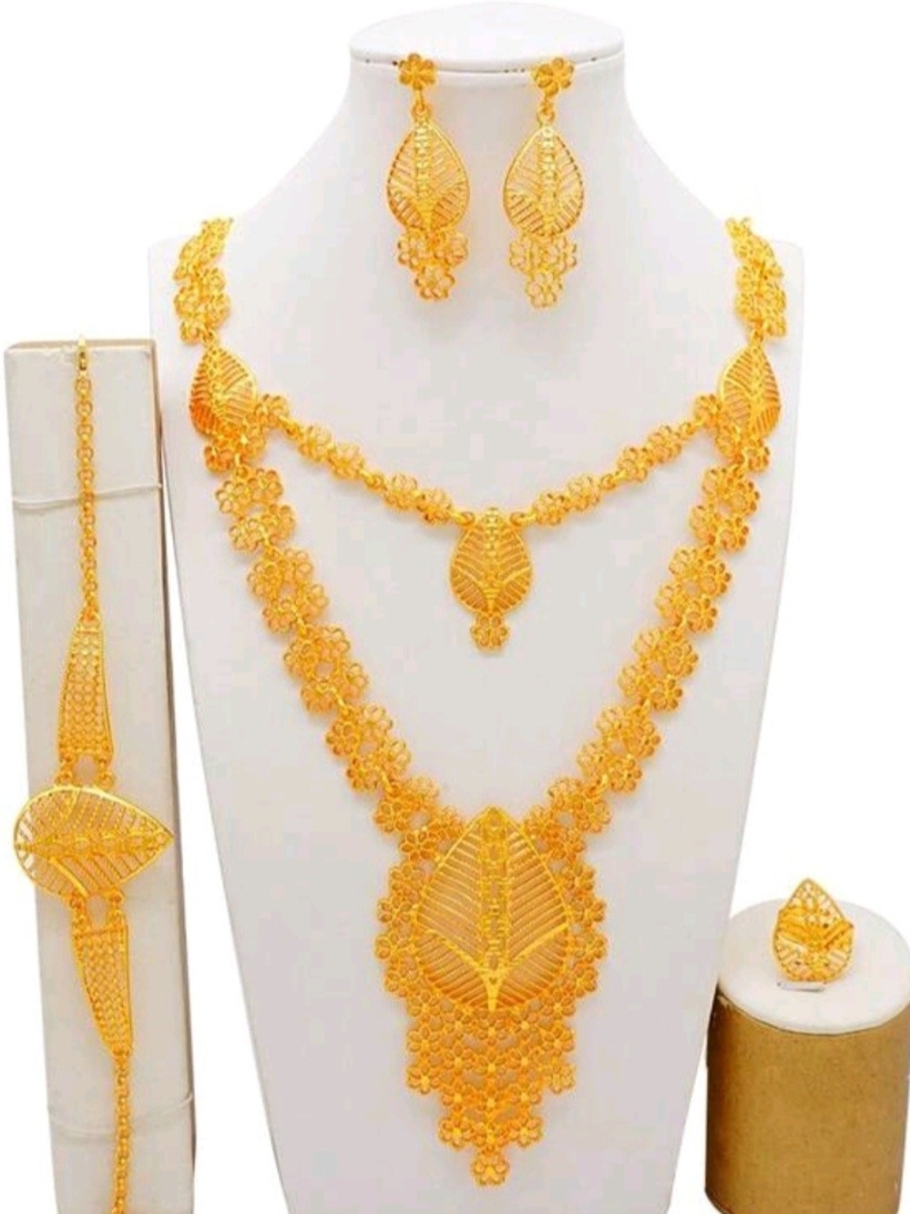 24K Dubai Gold Plated Floral Leaf Bridal Jewelry Set